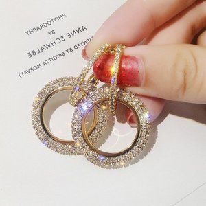 Earrings Women Circle Stud Shiny Bohemian Hoop Drop Cute Trendy Jewelry Crystal